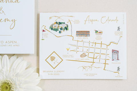 Aspen Colorado watercolor map for wedding welcome bags