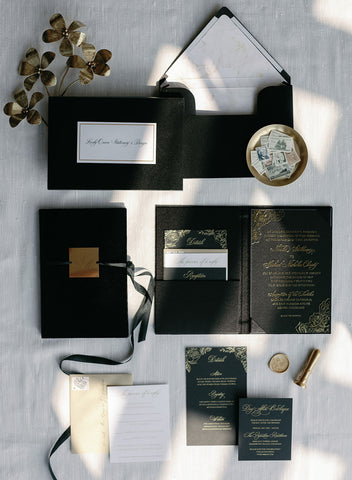 Glam Elegant Black Tie Wedding Invitations