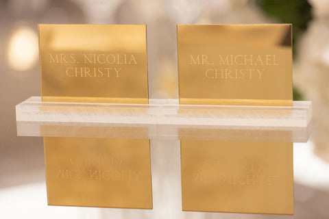 Gold Mirror Acrylic Name Cards for Formal Wedding