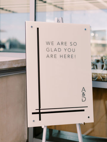 Unique modern 3d welcome sign off white and black acrylic for fall wedding by lucky onion stationery photo by megan wynn photography