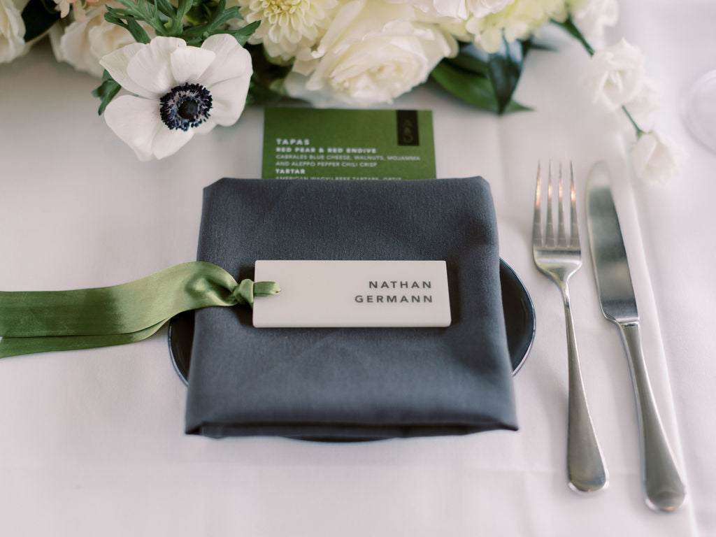 Unique modern custom acrylic place cards for fall wedding by lucky onion stationery photo by megan wynn photography