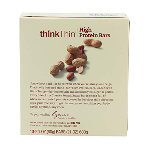 Thinkthin, Bar High Protein Chunky Peanut Butter Box, 2.1 Ounce, 10 Pack