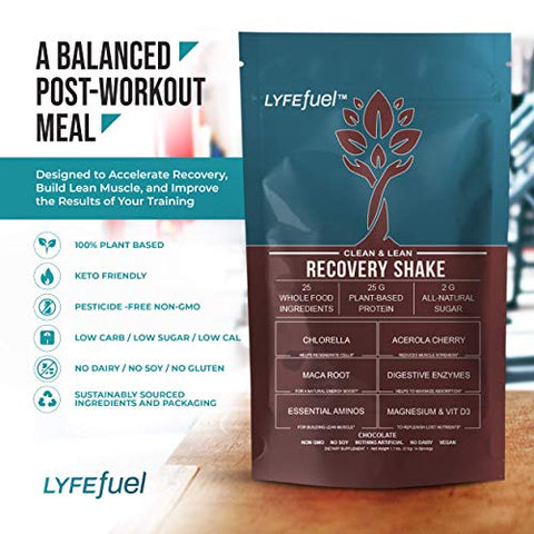 Post-Workout Recovery Shake by LYFE Fuel | All-in-One Sports Nutrition Drink for Rapid Muscle Replenishment | 25g Plant Based Protein Powder + Essential Amino Acids & Key Nutrients (Chocolate - 1 lb)