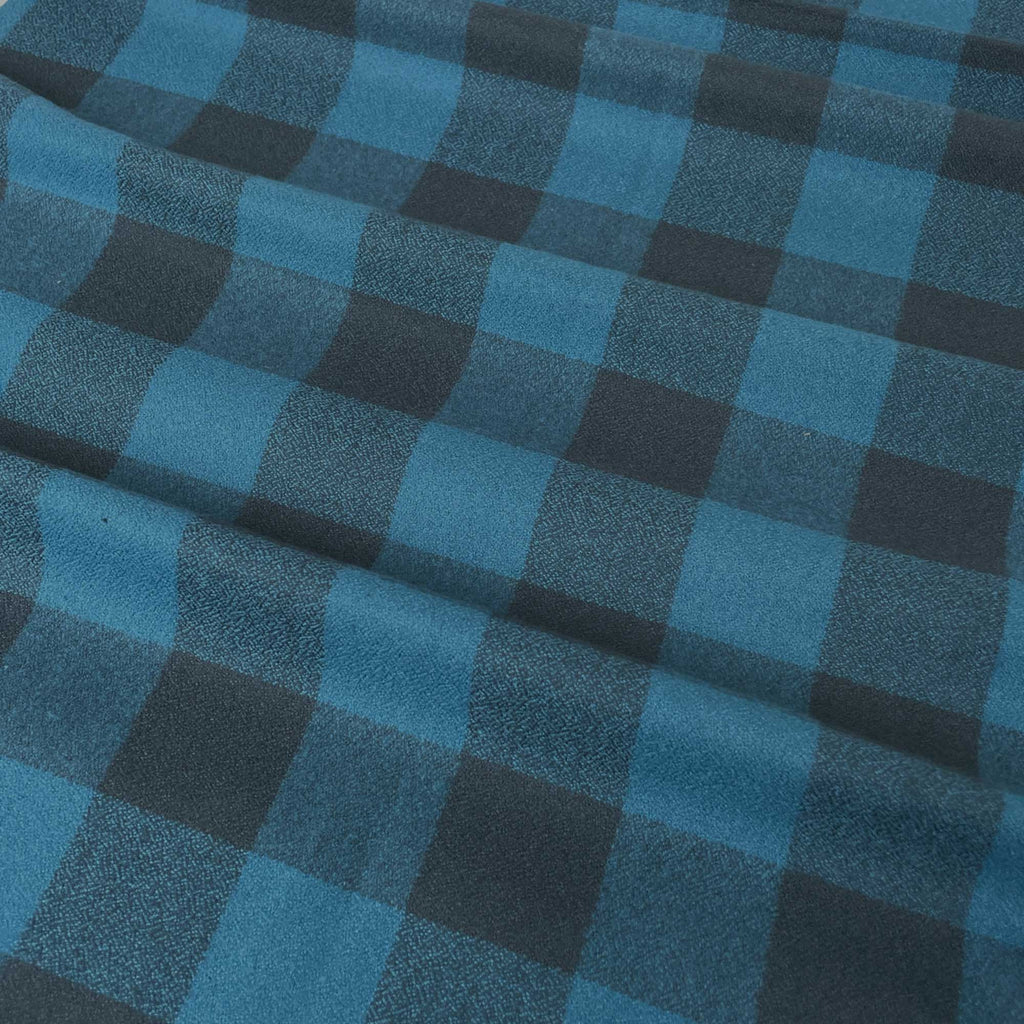 U02: Royal Blue & Black Organic Flannel Plaid, 100% Cotton, 44