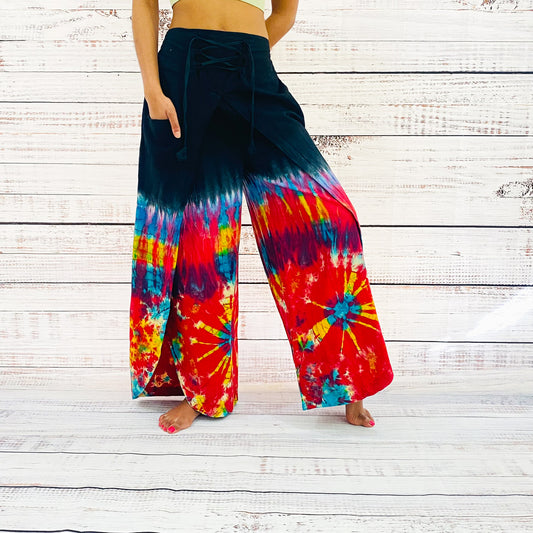 Nepali Cotton Solid Double Layer Palazzo Pants, Wide Leg Pants