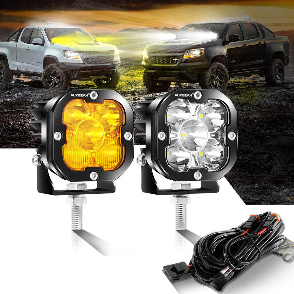 Auxbeam® 3 Inch 96W 9600LM 6 Modes White & Amber LED Pods Lights