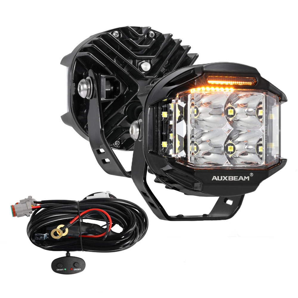 Auxbeam® 3 Inch 96W 9600LM 6 Modes White & Amber LED Pods Lights