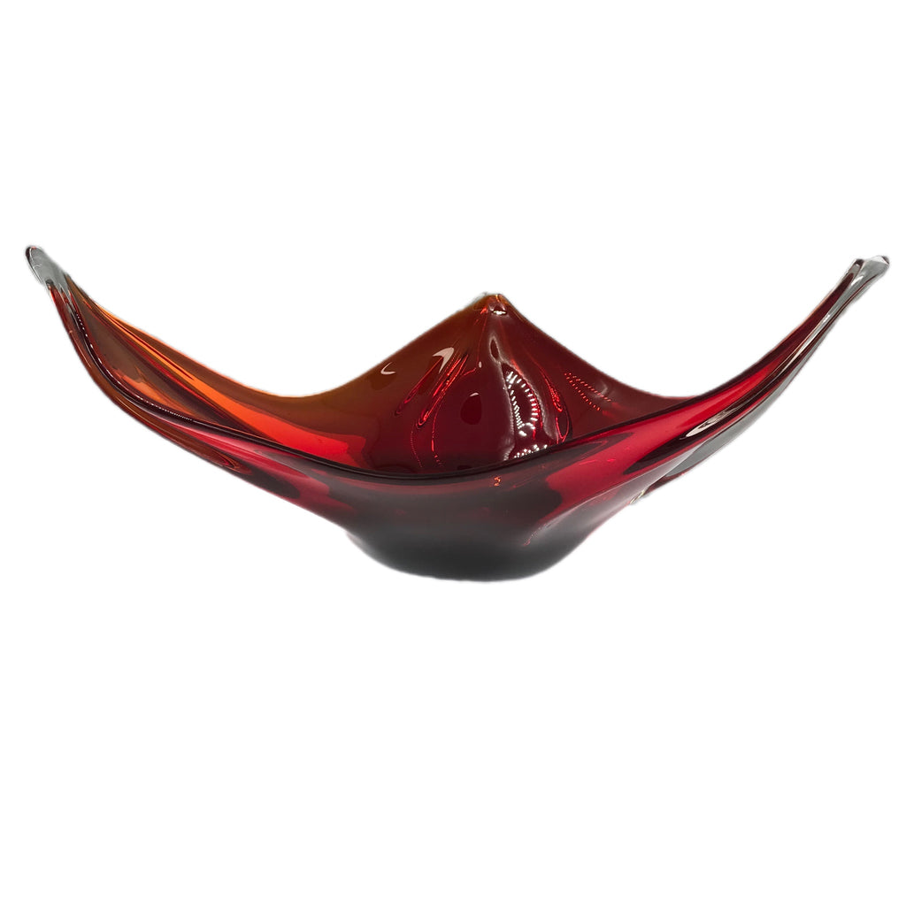 large red glass fruit bowl