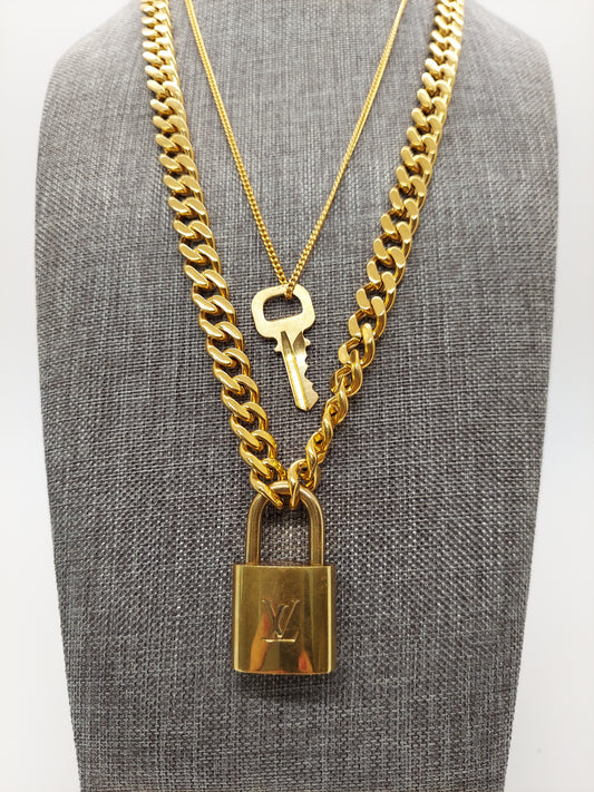 Reworked Vintage Chunky Louis Vuitton Padlock Necklace Gold Necklace