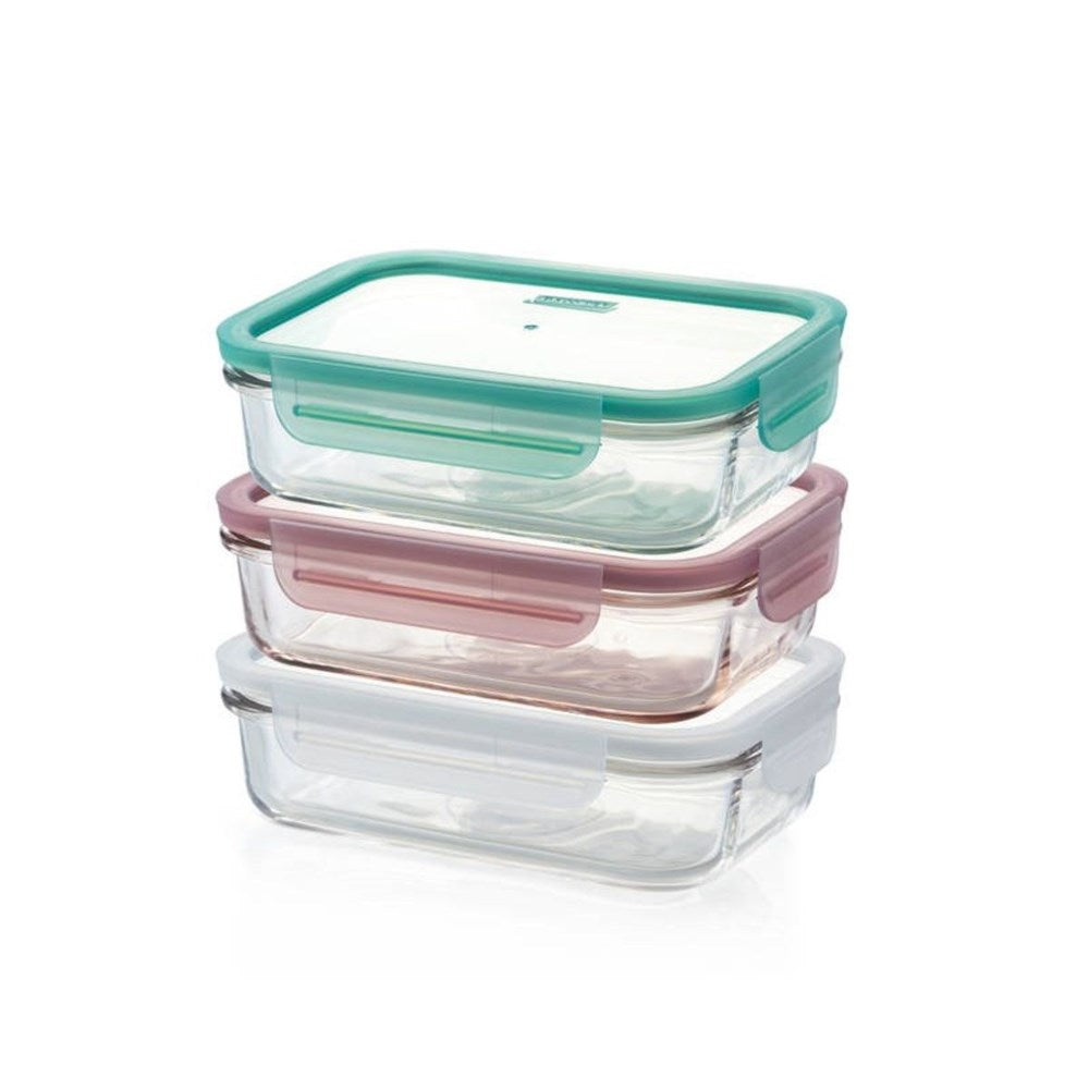 Glasslock Rectangle Tempered Glass Container Set - 3 Piece