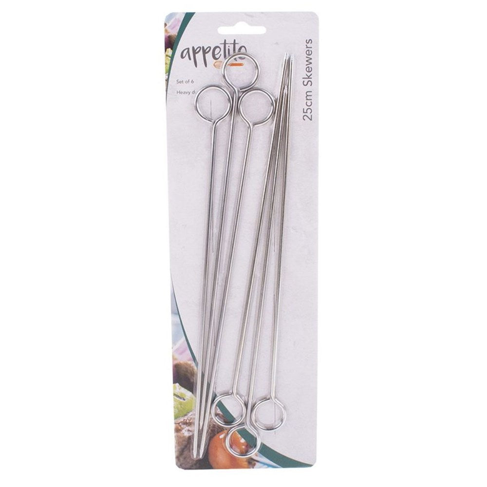 Appetito Chrome Skewers 25cm - Set of 6