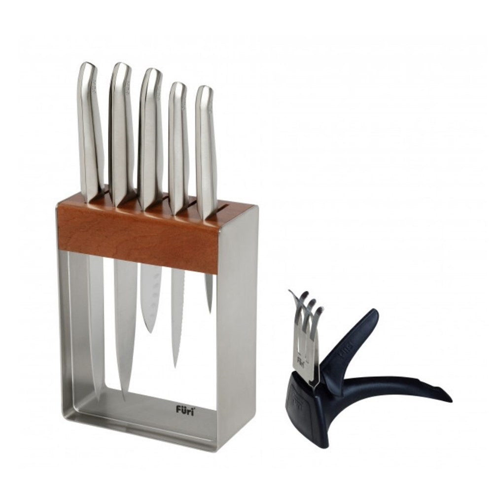 Furi PRO Stainless Steel Knife Block Set with Sharpener