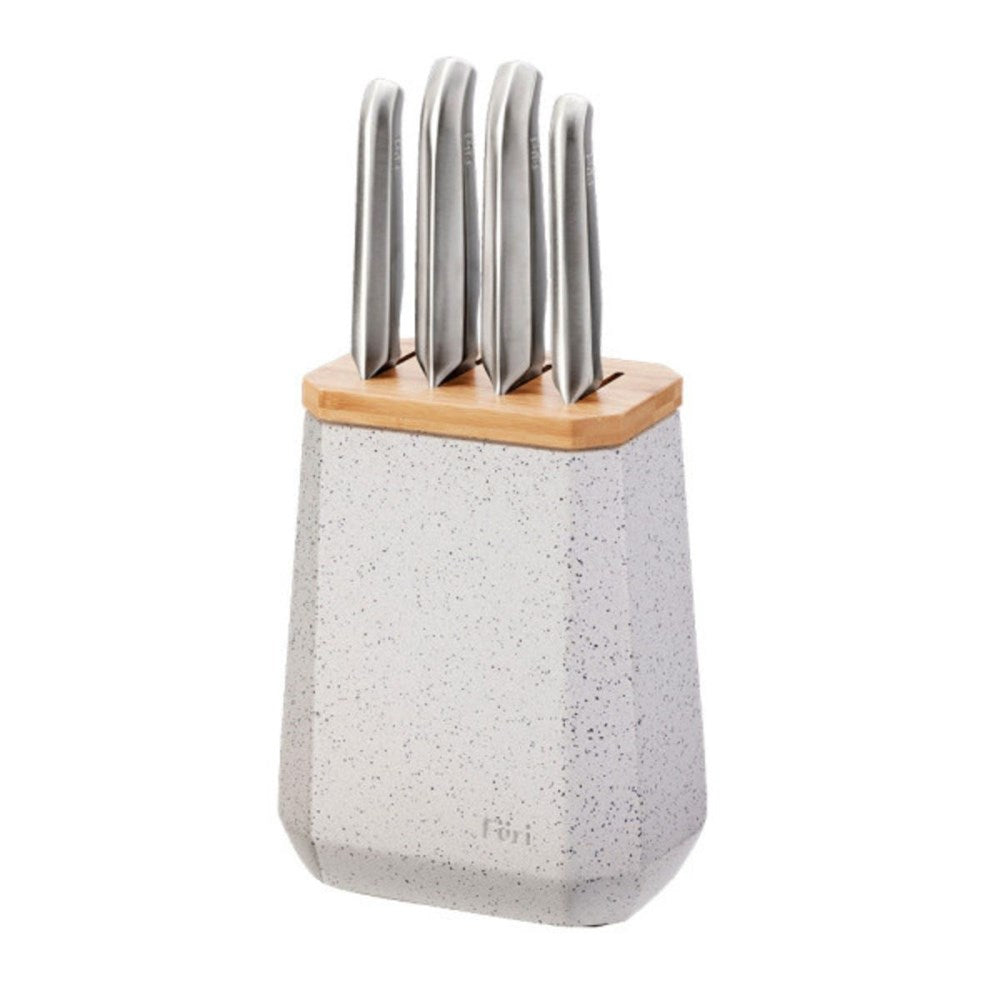 Furi Stone Knife Block Black and White Set - 5 Piece