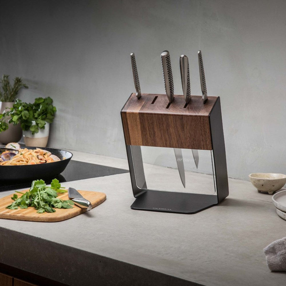 Global Katana Knife Block Walnut - 6 Piece