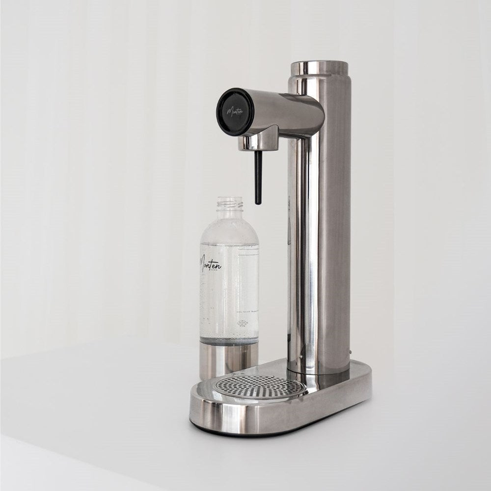 Monten Polished Steel Soda Maker + 1 Stainless Steel Bottle