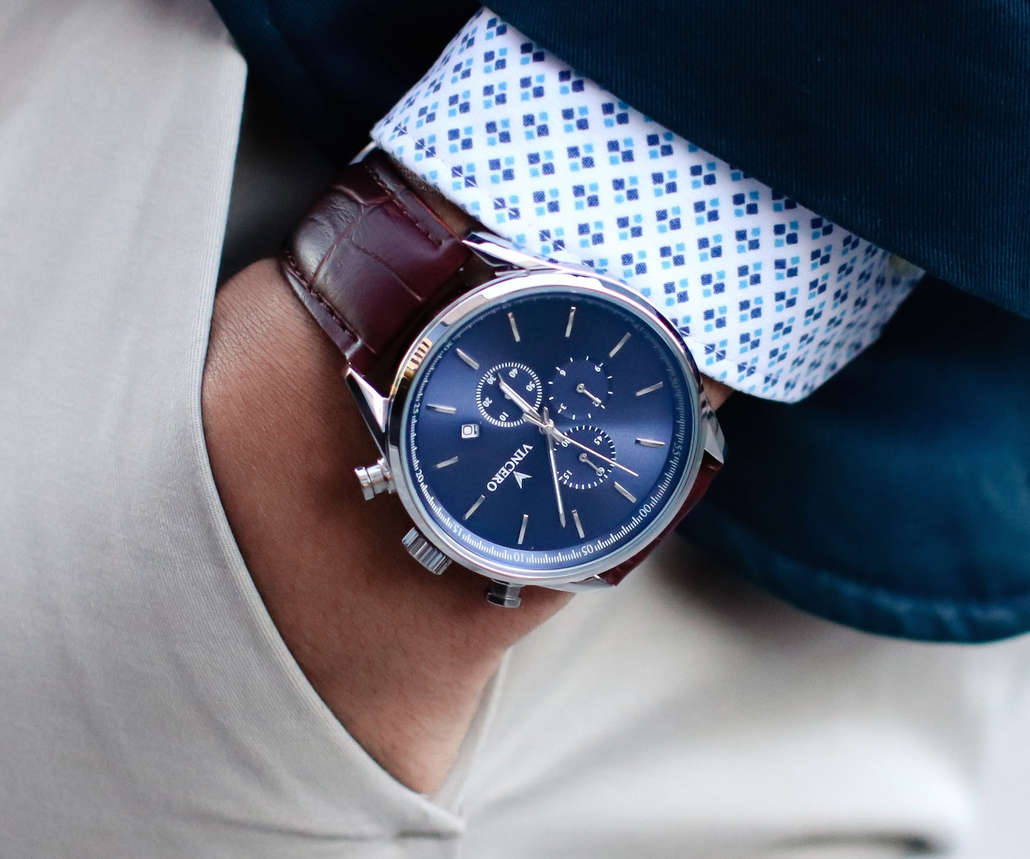 Men's Chronograph - Blue Watch with Brown Strap – Vincero Collective