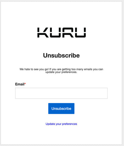 KURU Footwear Unsubscribe from email.