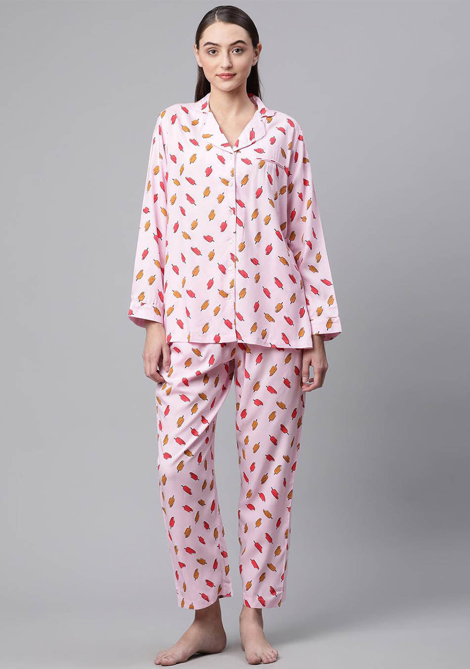 Dusty Pink Cotton Printed Night Suit Set – 30Looks