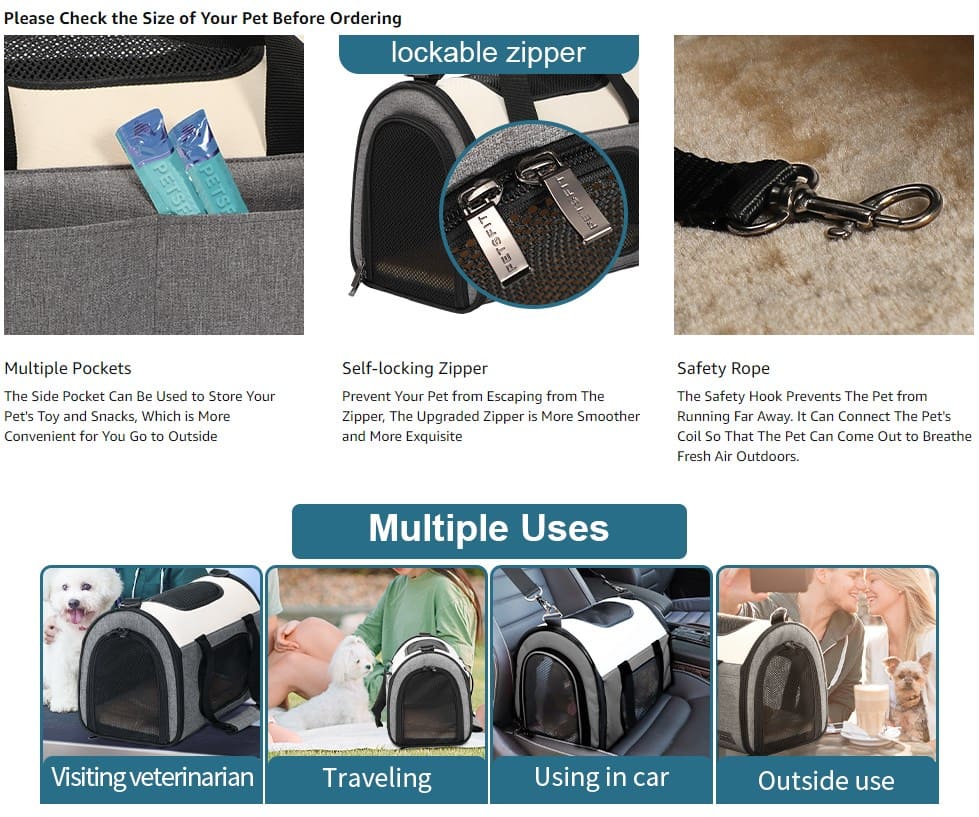 PETSFIT Katzentragetasche, Hundetragetasche, selbstsichernde Reißverschlussöffnung