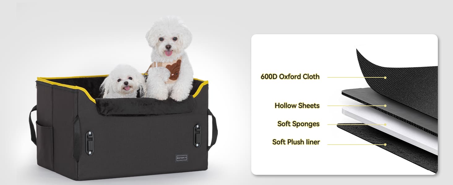 PETSFIT Hunde-Autositzerhöhung für mittelgroße Hunde mit 2 ansteckbaren Sicherheitsleinen-04