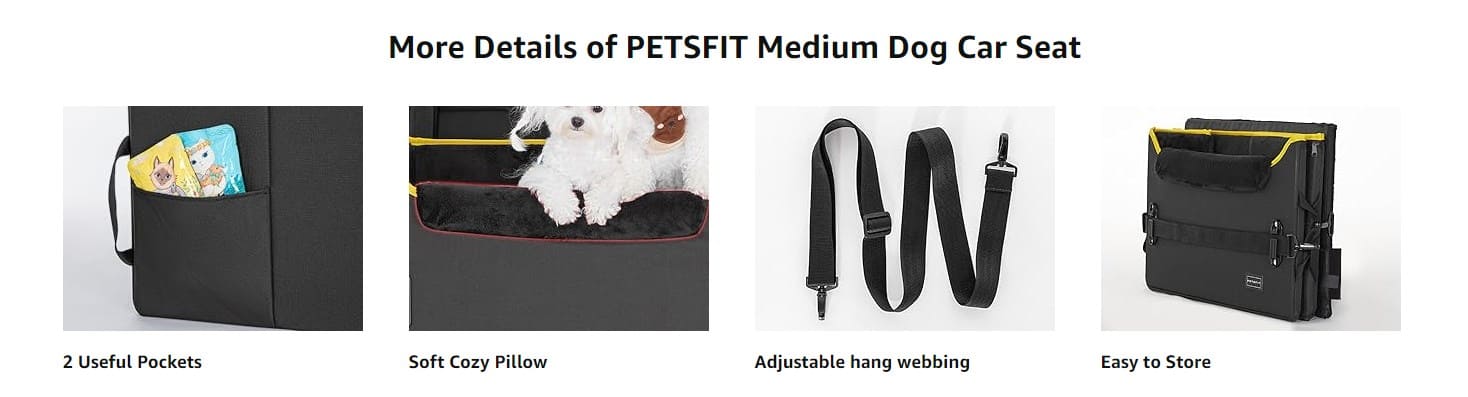 PETSFIT Dog  Car Booster Seat  for Medium Dogs with 2 Clip-On Safety Leashes-05