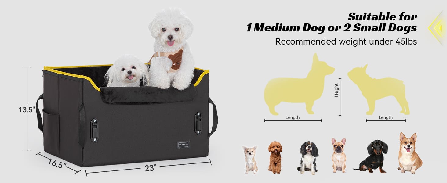 PETSFIT Siège rehausseur de voiture pour chiens de taille moyenne avec 2 laisses de sécurité à clipser-06