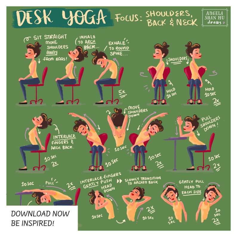 Desk Yoga Poster for Shoulder, Back, and Neck
