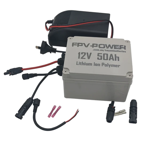 FPV-POWER Lithium Ion Polymer Battery in waterproof hard case, showcasing its compact size and durable design for electric motors