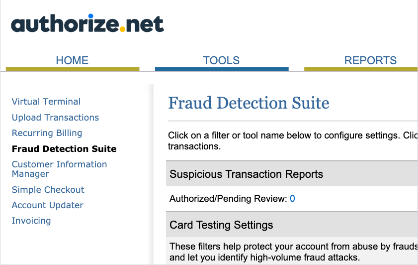 Authorize.Net fraud Detection Tools