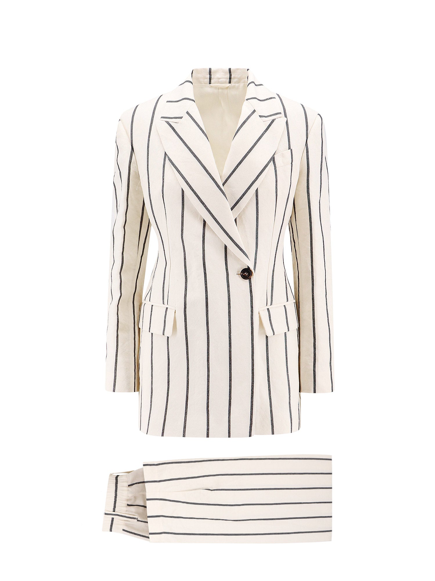 Shop Brunello Cucinelli Linen And Cotton Suit With Striped Motif