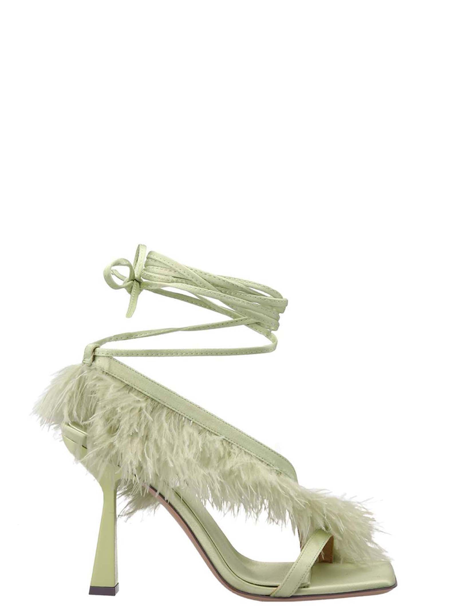 Sebastian Green Feather Wrap Heels In Green