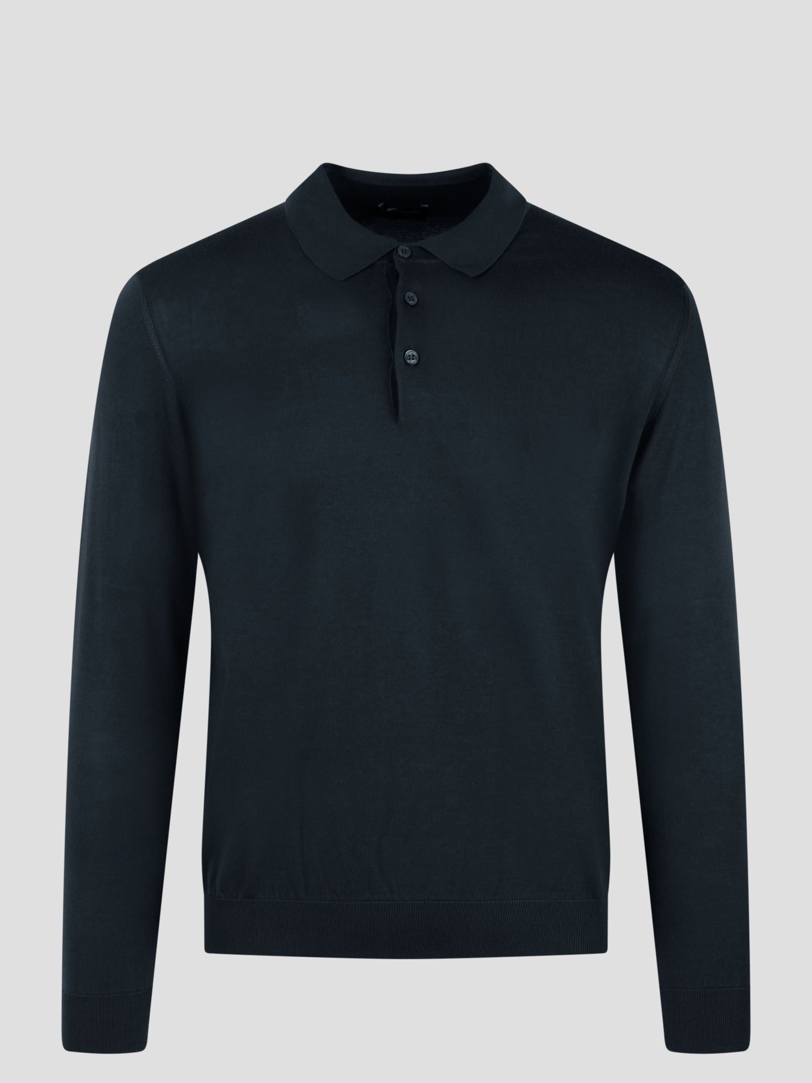 Shop Drumohr Long Sleeved Cotton Polo Shirt In Blue