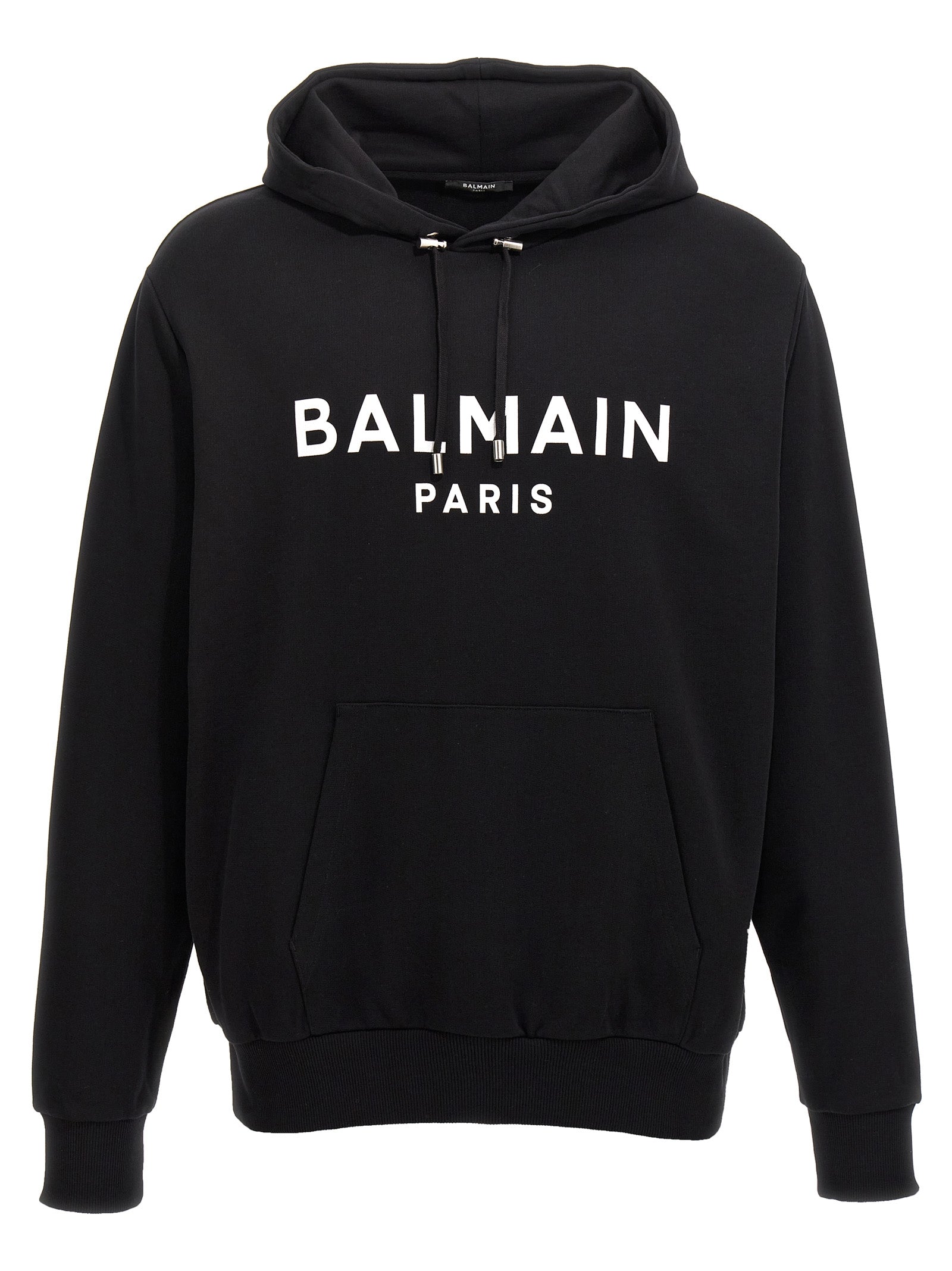 Balmain Logo Print Hoodie Sweatshirt In Black