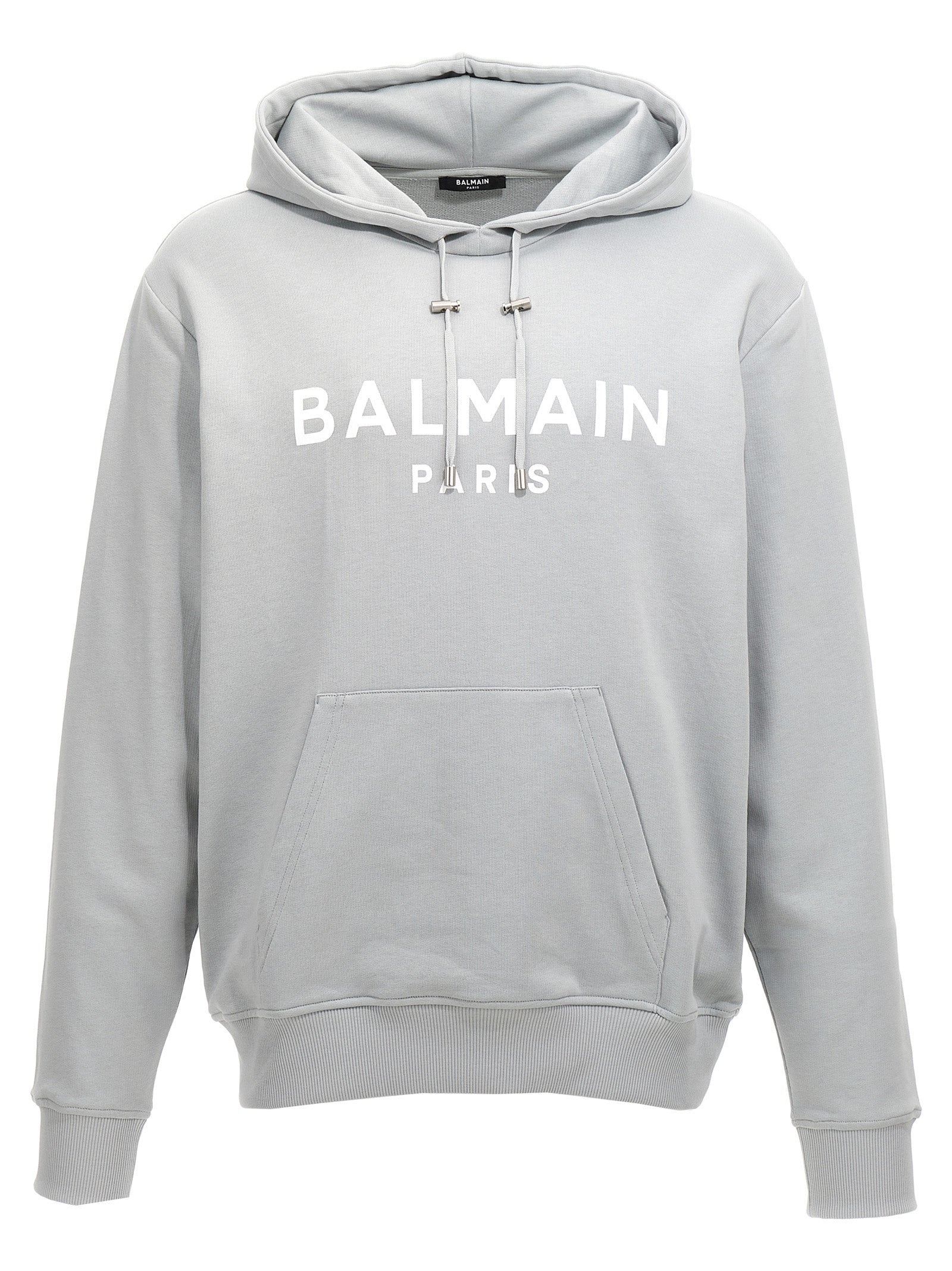 Balmain Logo Print Hoodie Sweatshirt In Grey