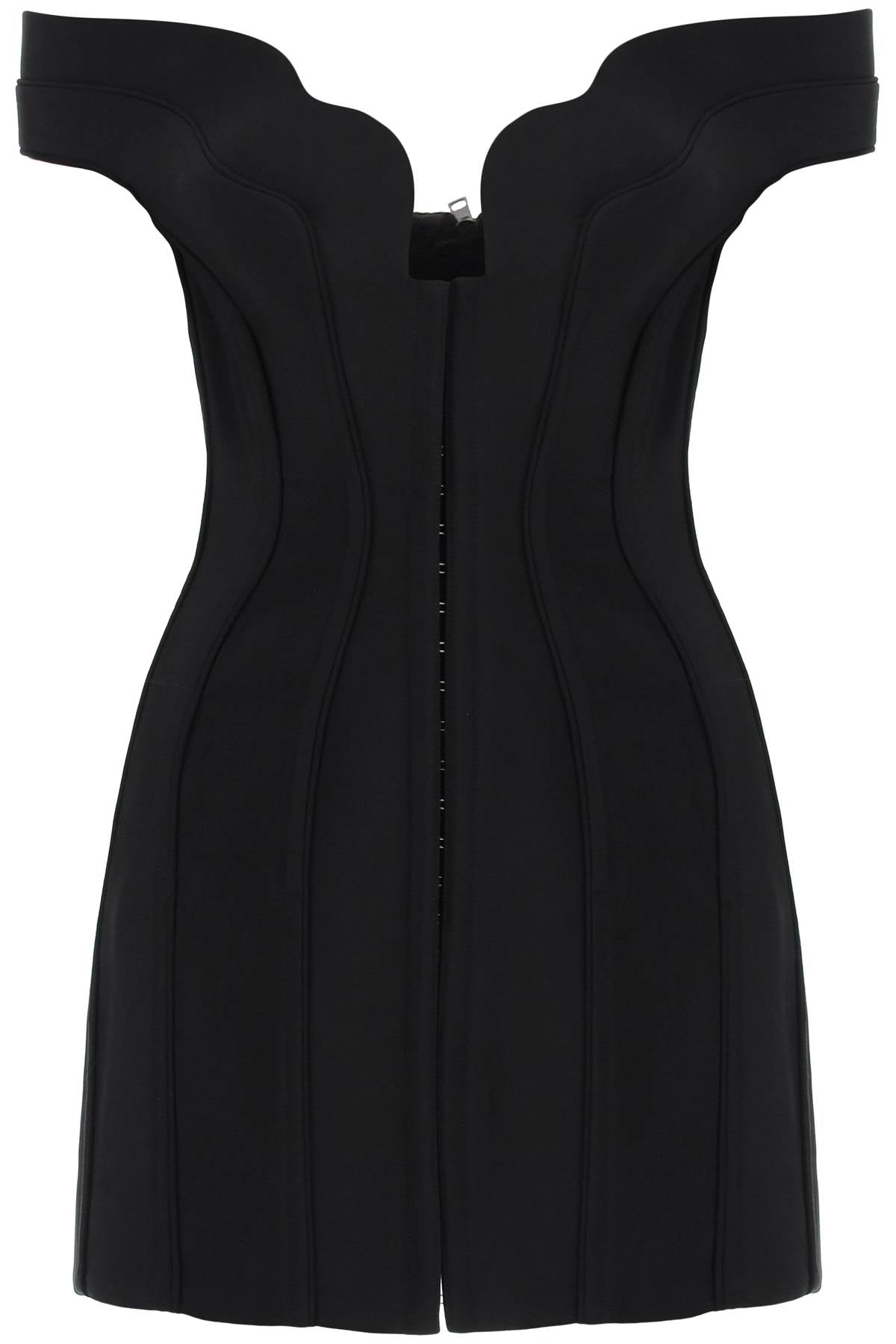 Mugler Bustier Dress With Wavy Neckline In Black