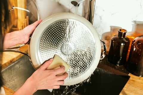 Ceramic cookware is dishwasher safe but it can also be hand washed.