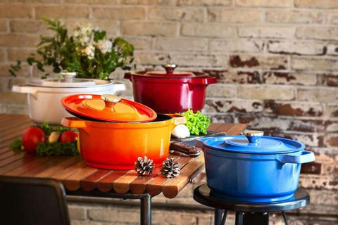 French ovens (Cocottes) in various colours. Photo by Cooker King.