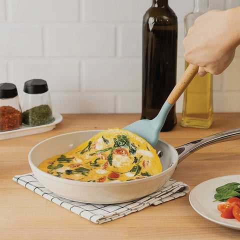 Serving freshly cooked frittata from the Cosmo Fry ceramic non-stick frypan.