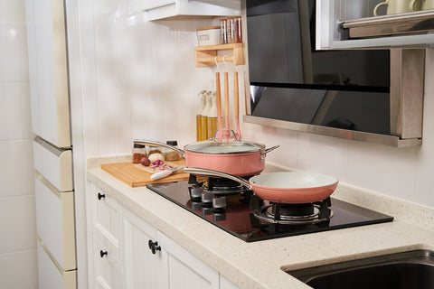 Frypan vs Sauté Pan with both pictured in Pink Berry.