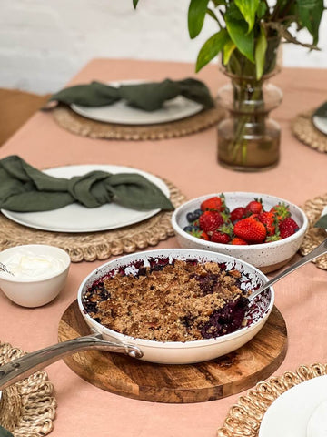 This berry crumble recipe serves up to 6, is gluten-free, and dairy-free!