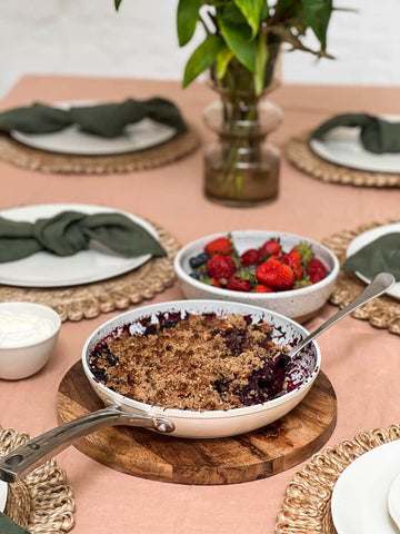 Gluten-free healthy berry dessert served in the Cosmo Fry non-stick frypan.