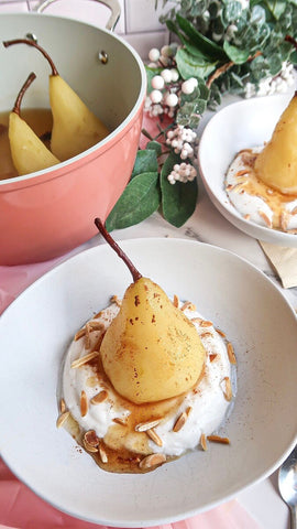 Vegan Healthy Poached Pears recipe, a guilt-free and decadent dessert.