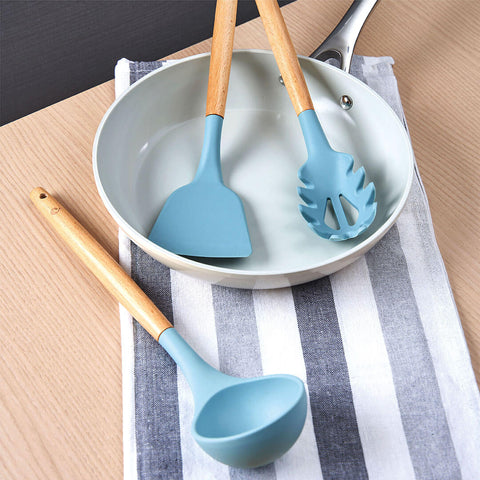 Silicone utensils are the perfect pair to ceramic cookware.