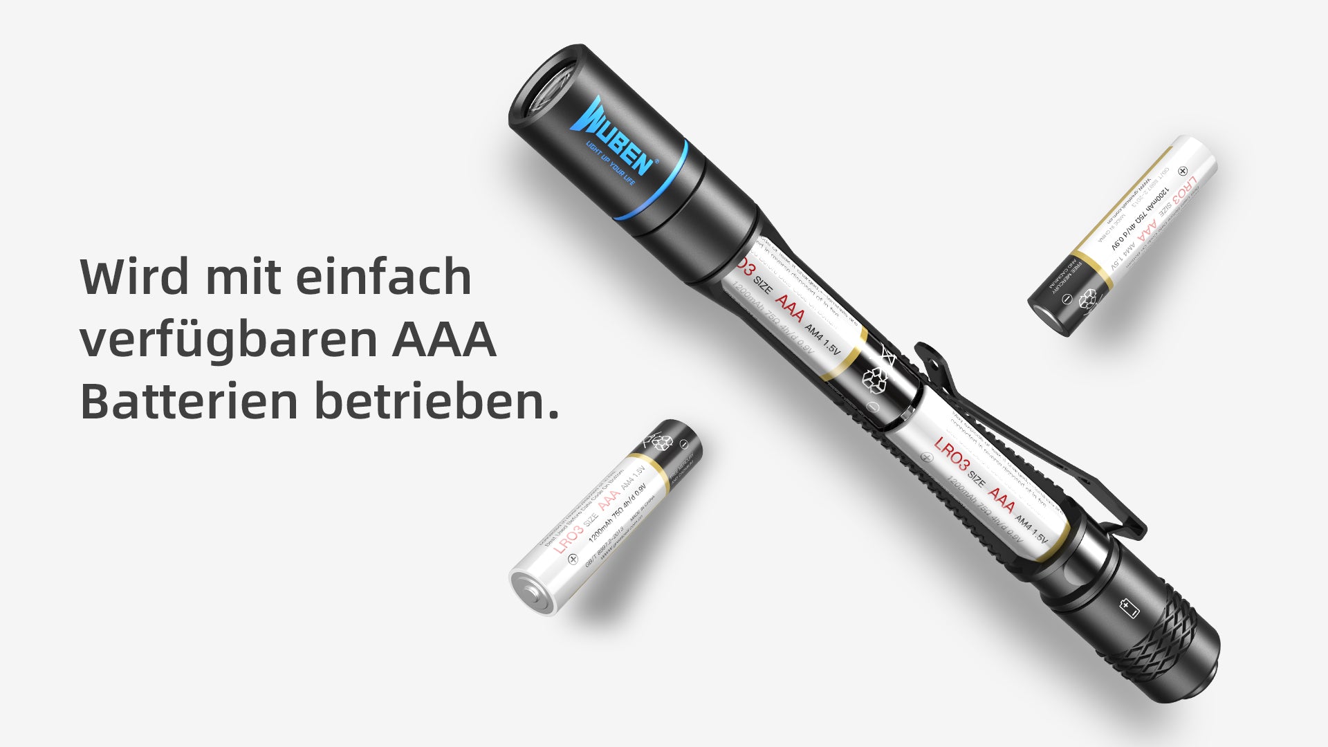 Wird mit einfach verfuigbaren AAA Batterien betrieben.