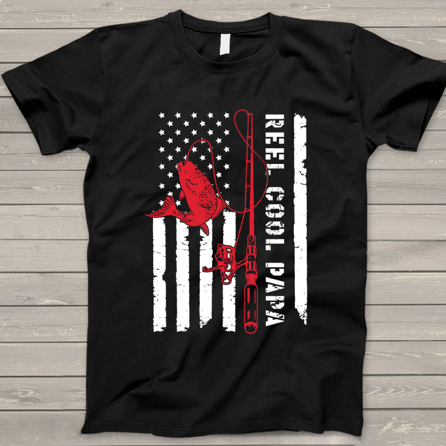 Reel Cool Papa, American Flag, Papa T-Shirt