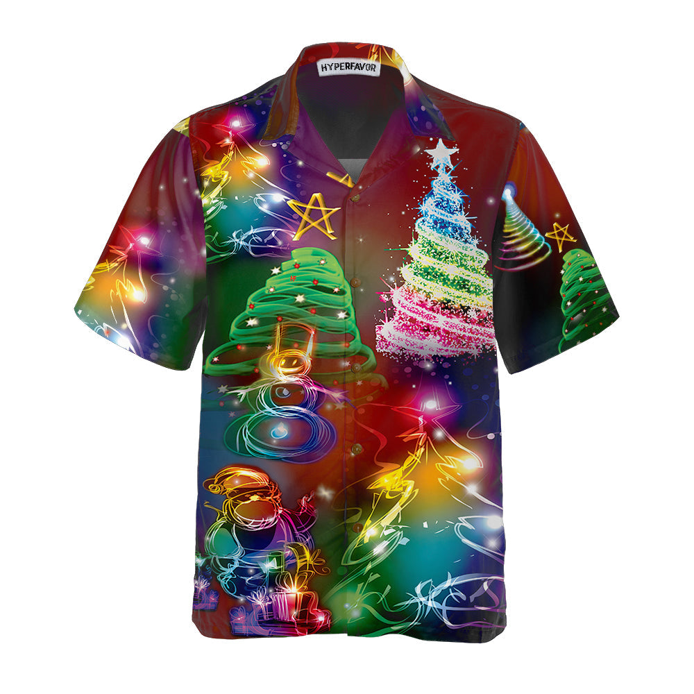 Merchize Bright Night Merry Christmas Hawaiian Shirt, 3D Colorful Christmas Tree Shirt, Best Gift for Christmas