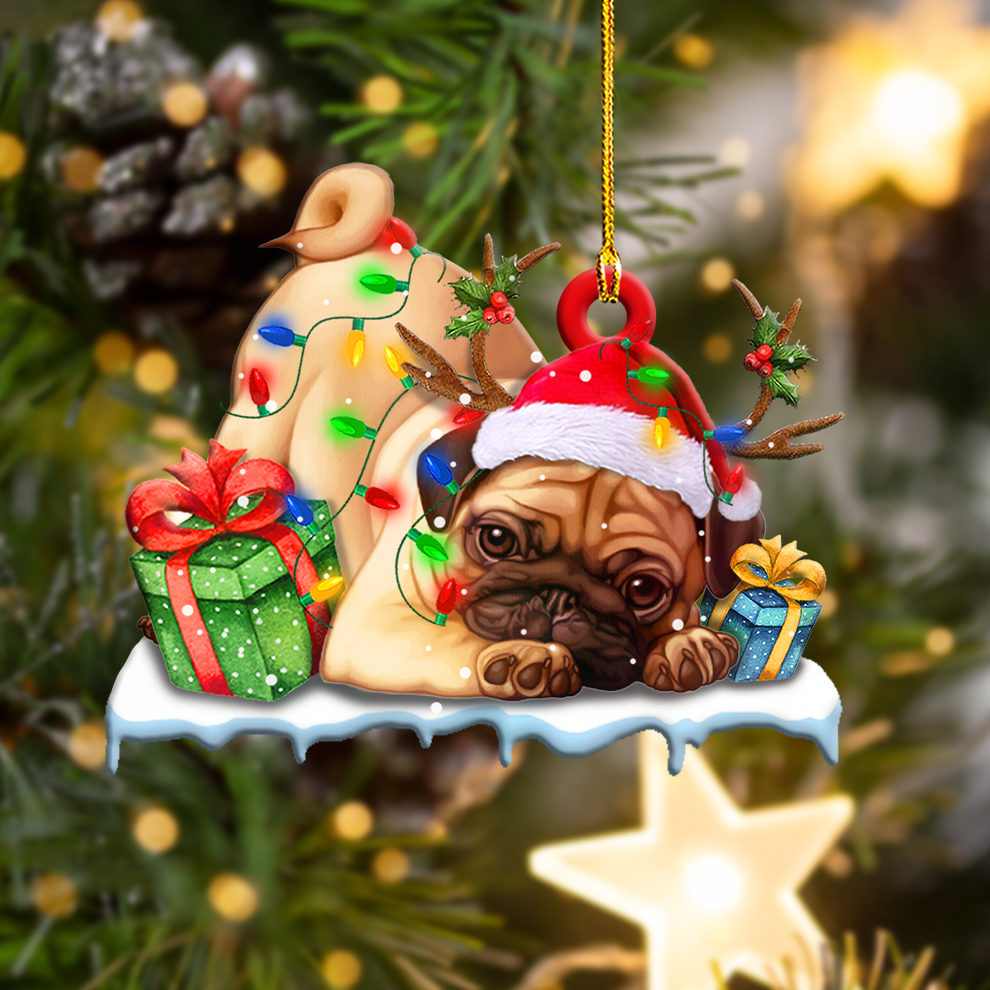 Pugs Inside your gloves Christmas Holiday - One Sided Ornament