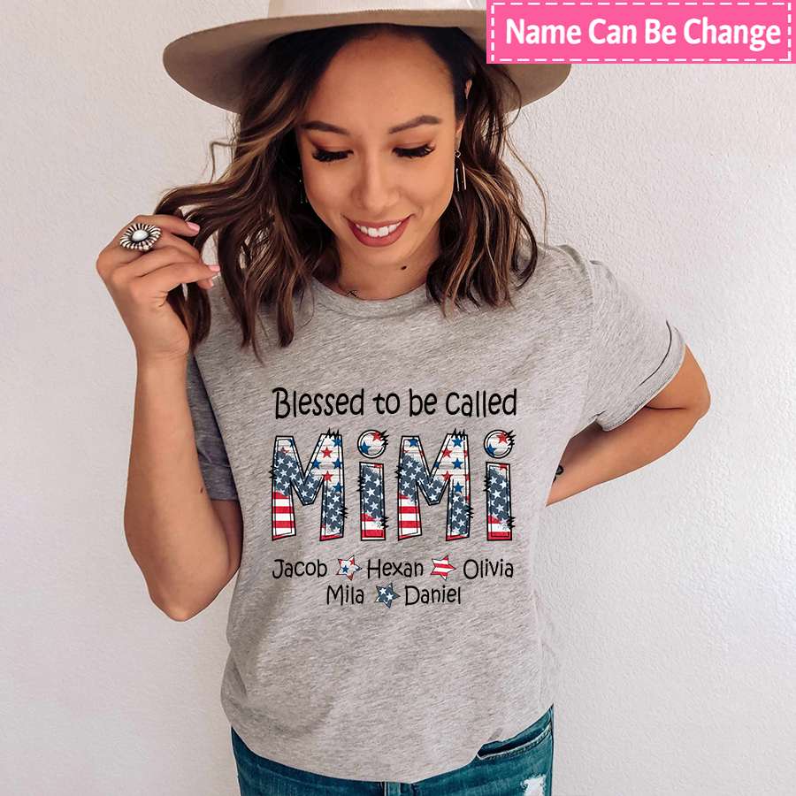USA Plag Blessed To Be Called Mimi And Kids CTH01 T-Shirt