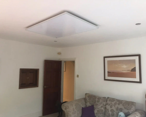 Celiling mounted IR heating panel in living room