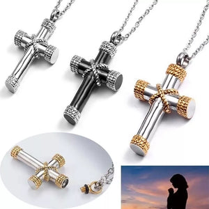 Rope Winding Cross Urn Pendant Necklace Memorial Jewelry - TRANSITIONS by JAE DYLAN